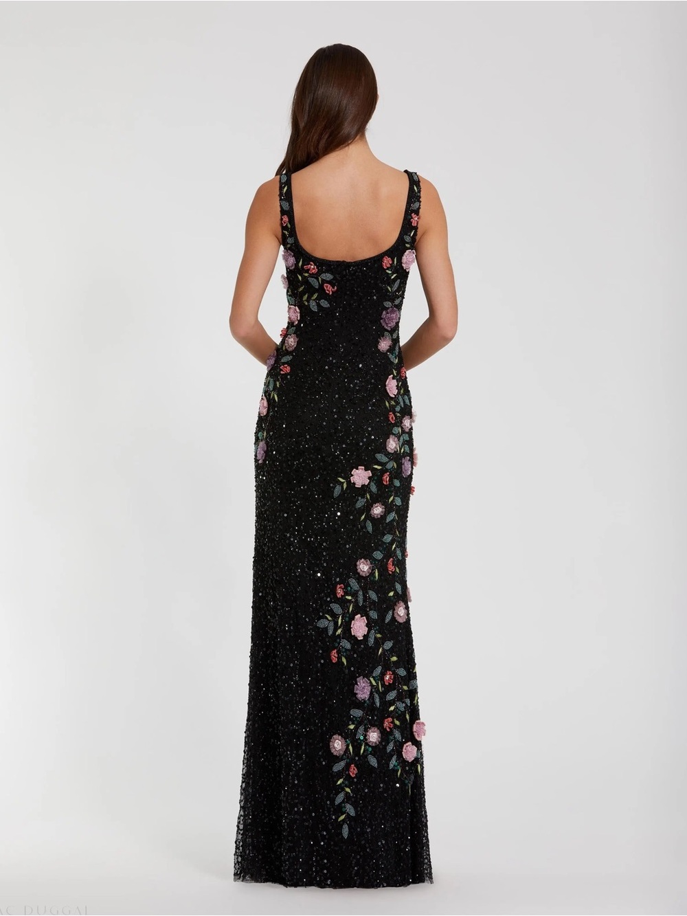 Mac Duggal Black Floral Beaded Mesh Scoop Neck Sleeveless Gown Size 6 NWT Black - Picture 3 of 8